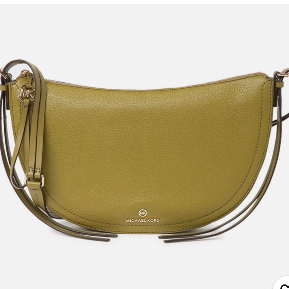 Michael Kors Olive Green Pebbled Leather Crossbody Saddle Bag